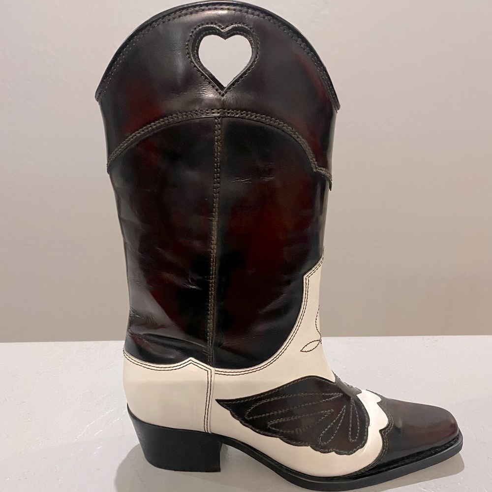 GANNI Marlyn Leather Western Boots Size 37